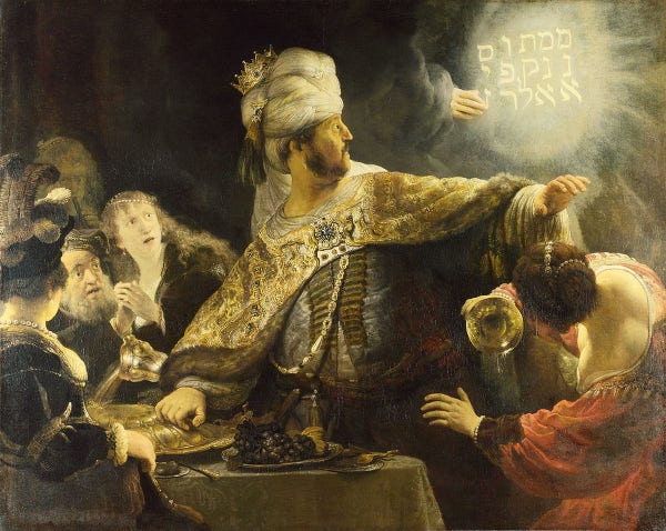 Rembrandts Gemälde "Das Gastmahl des Belsazar" mit der geheimnisvollen Flammenschrift an der Wand aus dem Jahr 1635.