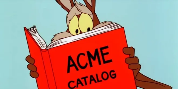 Coyote from Looney Toones looking at "Acme Catalog"
