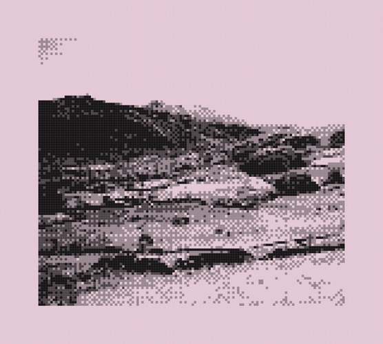 Hilly landscape in Wales, highly pixelated