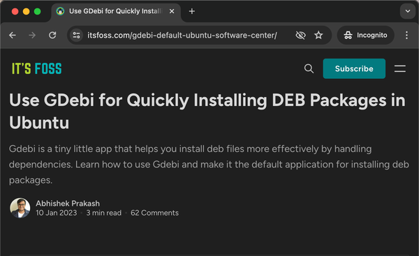 ITS FOSS. recommending Ubuntu users install GDebi to 'quickly install DEB packages in Ubuntu'