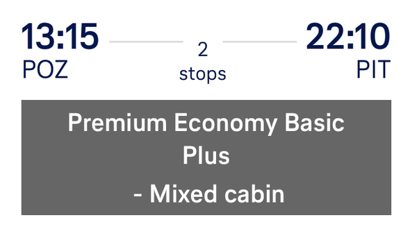 A banner in the Lufthansa app describes the fare as "Premium Economy Basic Plus"