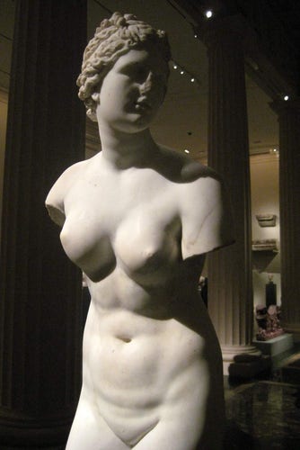 Marble statue of Aphrodite, Roman, Imperial period, 1st or 2nd century A.D. Copy of Greek statue of the 3rd or 2nd century B.C., Metropolitan Museum of Art, New York 

photo Wally Gobetz, flickr, CC BY-NC-ND 2.0