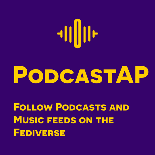 Logo PodcastAP
Yellow text on violet background:
PodcastAP
Follow Podcasts and Music feeds on the Fediverse