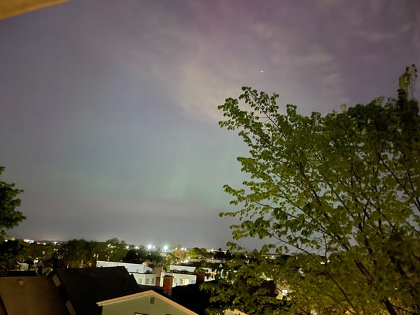 Possible aurora from our back porch, but it’s cloudy here