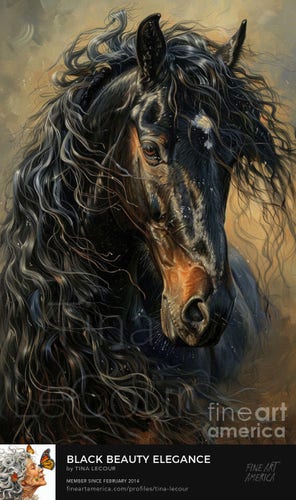 This is a portrait of a beautiful black stallion horse with a soft beige background. 