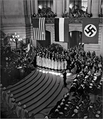 Photo of a Nazi rally in the grand rotunda of San Francisco’s City Hall in 1935