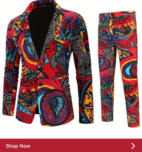 Sponsored of a brightly patterned and colourful suit