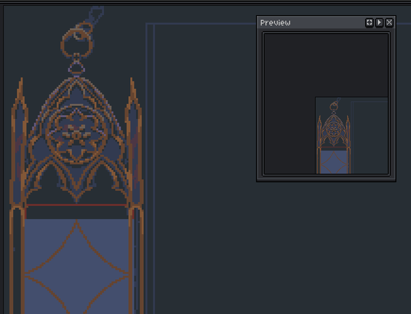 A work in progress of a pixel art of a gothic decoration
