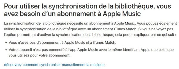 Aide Apple pour transférer de la musique.