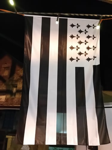 Le drapeau breton cher à mon cœur, composé de 7 héroïnes noires et de 5 bandes blanches et 5 noires