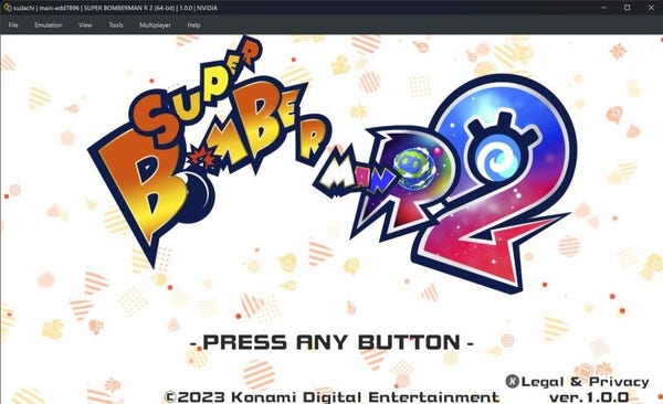 🕶️ A view of its UI with the Super Bomberman game (start page). The menus are at the top of the interface (in the classic way).

📚️ A libre, multi-platform Nintendo Switch emulator