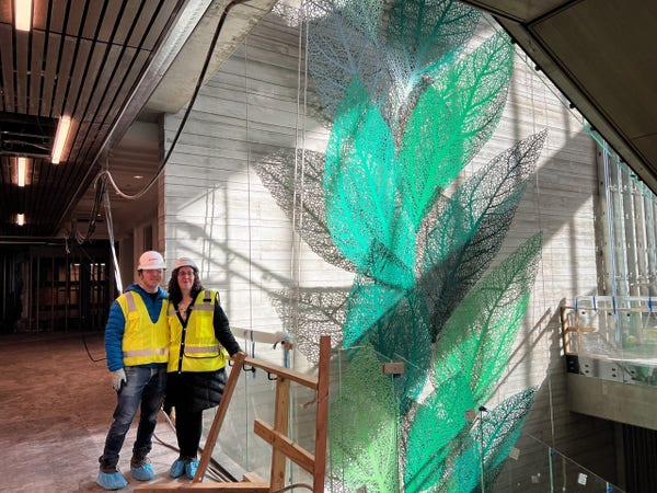 Jessica and Jesse of Nervous System visit their sculpture Xylem Arbor for the first time