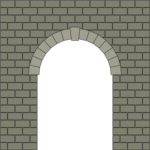 Wand mit Tür und Türbogen aus Steinmit Schlussstein.