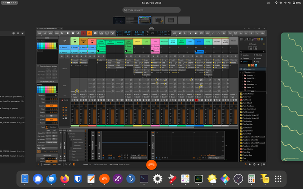 Screen grab of my GNOME 45 desktop with some open apps like for example Bitwig Studio.